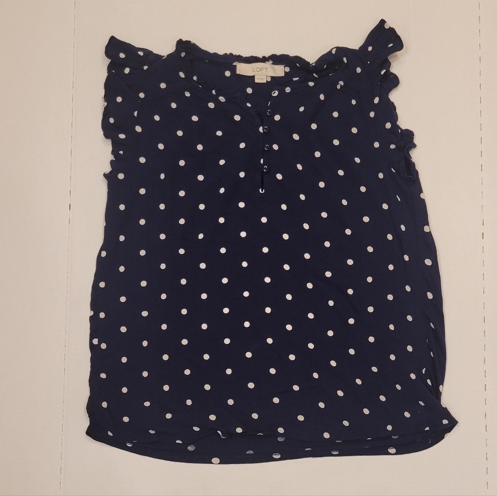 LOFT Navy Blue Polka Dot Sleeveless Blouse - Size XS